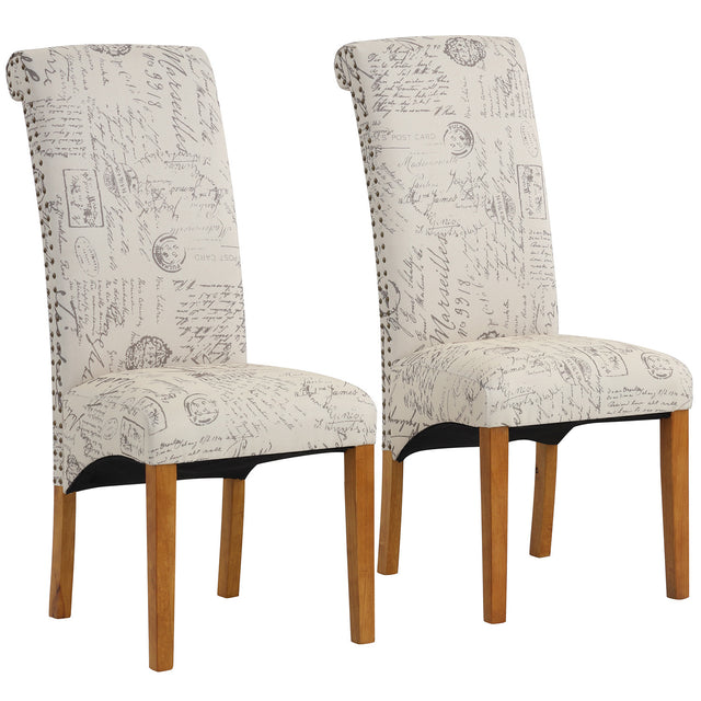 Chairs, Set of 2 Uphostered Kitchen Dining Chairs w/Wood Legs, Padded Seat, Linen Fabric, Nails, Dining Chairs, Ideal for Dining Room, Kitchen, Living Room