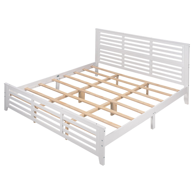 Platform bed with horizontal strip hollow shape, King size, white (New)