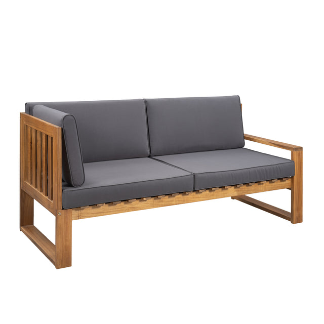 U_STYLE 3-Piece Patio Sectional Set Acacia Wood and Grey Cushions Ideal for Outdoors and Indoors