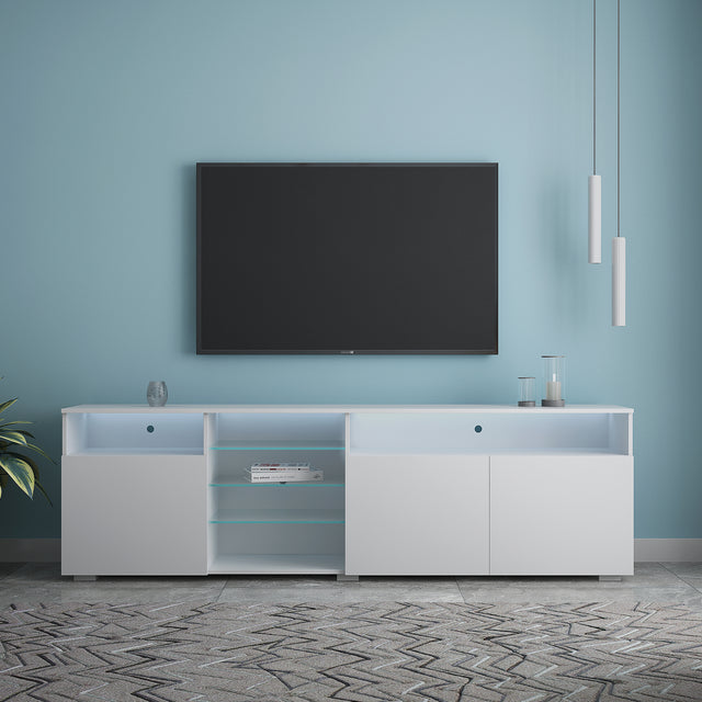 TV Stand High Gloss Doors Modern TV Stand LED (White)
