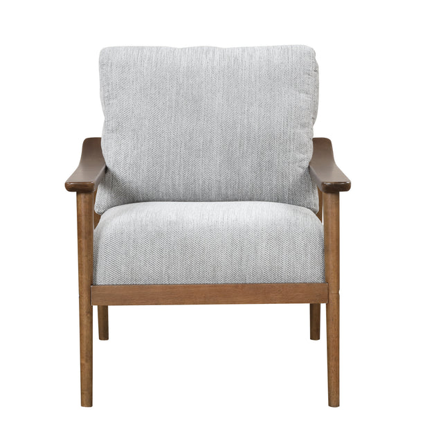 【EAT 3.17】Mid Century Modern Chair with Solid Wood Frame,Arm Chair with Vertical Slatted Back,Thick Pad Upholstered Accent Chair for Living Room, Brown
