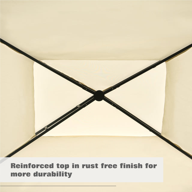 TOPMAX 12Ft.Lx4.3Ft.W Iron Double Tiered Backyard Patio BBQ Grill Gazebo with Bar Counters, Beige