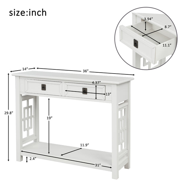 TREXM Console Table with 2 Drawers and Bottom Shelf, Entryway Accent Sofa Table (White)