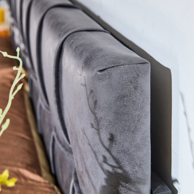 King Size Bed Frame, Tech cloth Upholstered Platform Bed Frame with Adjustable Headboard, Square Stitched Button Tech cloth Mattress Foundation with Wood Slats, Easy Assembly, No Box Spring Needed