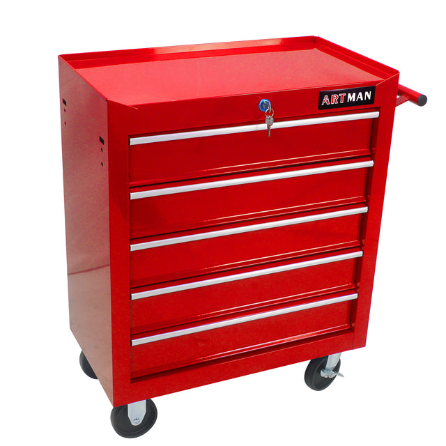 5 DRAWERS MULTIFUNCTIONAL TOOL CART WITH WHEELS-RED