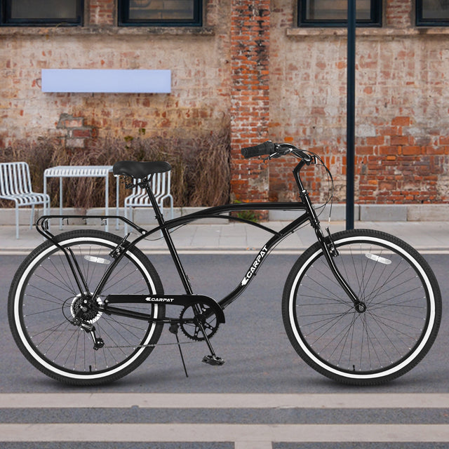 S26205 Adult Beach Cruiser Bike,7 Speed Bicycles, Multiple Colors,26" Inch Wheels,Front and Rear Fenders for Men and Women