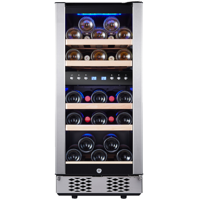 30 Bottles/15 Inch Dual Zone Low Noise Wine Cooler Refrigerator , Small Wine Refrigerator for Home Bar with Digital Temperature Control, Glass Front Doors and Interior Lighting