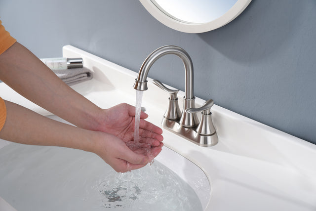 2-Handle 4-Inch Brushed Nickel Bathroom Faucet, Bathroom Vanity Sink Faucets with Pop-up Drain and Supply Hoses