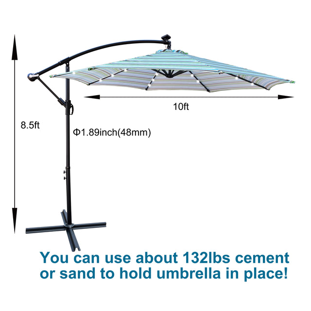 10 ft Outdoor Patio Umbrella Solar Powered LED Lighted Sun Shade Market Waterproof 8 Ribs Umbrella with Crank and Cross Base for Garden Deck Backyard Pool Shade Outside Deck Swimming Pool