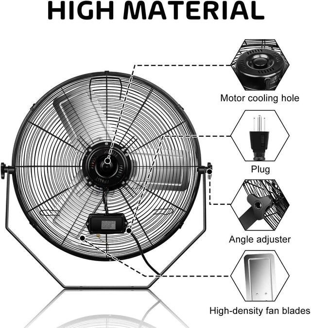 24 Inch Industrial Wall Mount Fan, 3 Speed Commercial Ventilation Metal Fan for Warehouse, Greenhouse, Workshop, Patio, Factory and Basement - High Velocity