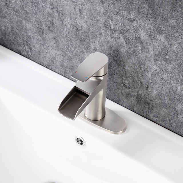 Waterfall Bathroom Faucet Bathroom Faucet with Pop Up Drain Single Handle One Hole or Three Holes Vanity Faucet Farmhouse RV Bathroom Vessel Basin Faucet Deck Mount