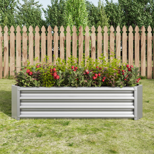 Metal Raised Garden Bed, Rectangle Raised Planter 4×2×1ft for Flowers Plants, Vegetables Herb Veezyo Silver