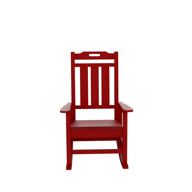 Presidential Rocking Chair HDPE Rocking Chair Fade-Resistant Porch Rocker Chair, All Weather Waterproof for Balcony/Beach/Pool Red