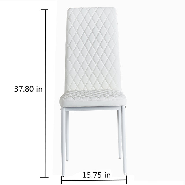 White modern minimalist dining chair fireproof leather sprayed metal pipe diamond grid pattern restaurant home conference chair set of 6