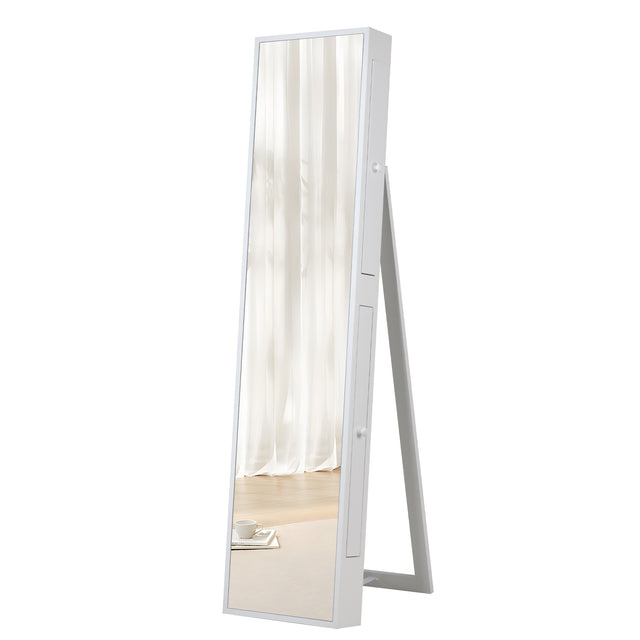 Fashion Standing Mirror Jewelry Cabinet With Two Storage Drawer