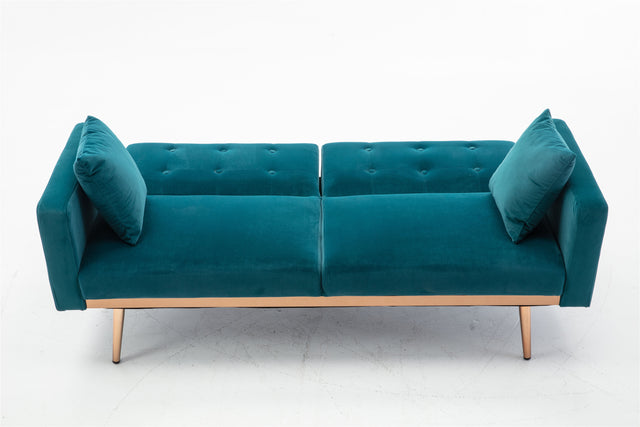 COOLMORE Velvet Sofa , Accent sofa .loveseat sofa with rose gold metal feet and Teal Velvet
