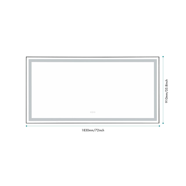 72 in. W x 36 in. H LED Single Bathroom Vanity Mirror in Polished Crystal Bathroom Vanity LED Mirror with 3 Color Lights Mirror for Bathroom Wall Smart Lighted Vanity Mirrors