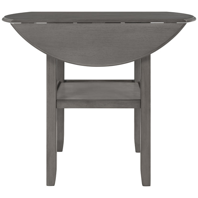 TOPMAX Farmhouse Round Counter Height Kitchen Dining Table with Drop Leaf and One Shelf for Small Places, Gray