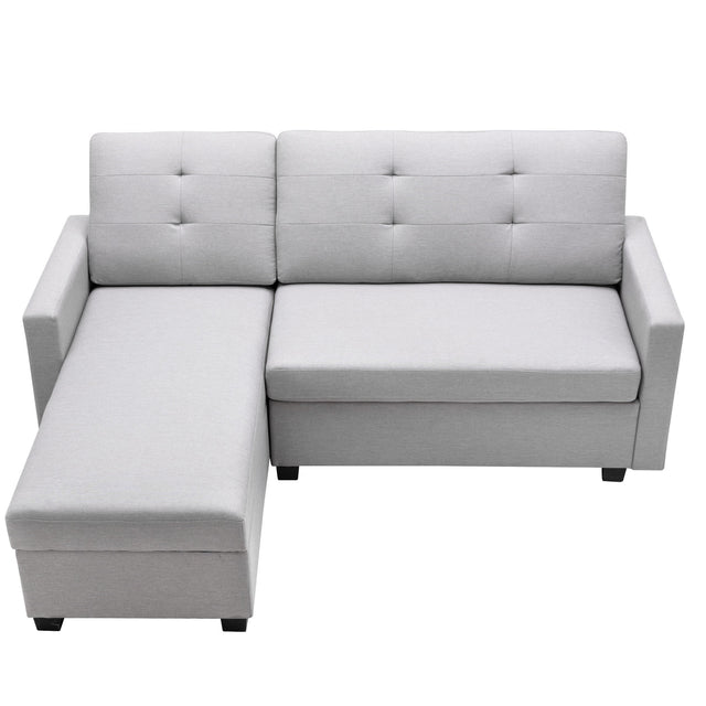 78.3" Convertible Sleeper Sofa Bed,Linen Pull Out Couch with Storage Chaise,Sleeper Counch with Memory Foam Mattress for Small Space Living Room Bedroom Office,Light Gray