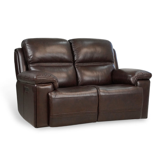 Timo Top Grain Leather Power Reclining Loveseat | Adjustable Headrest | Cross Stitching