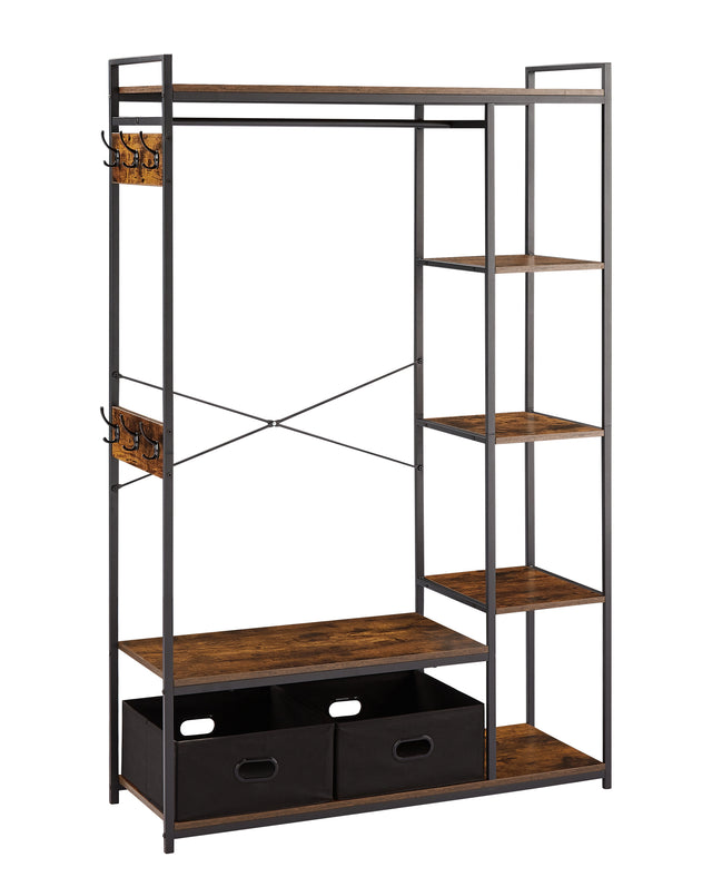 JHX Organized Garment Rack with Storage, Free-Standing Closet System with Open Shelves and Hanging Rod(Rustic Brown,45.3’’w x 15.75’’d x 70.08’’h).