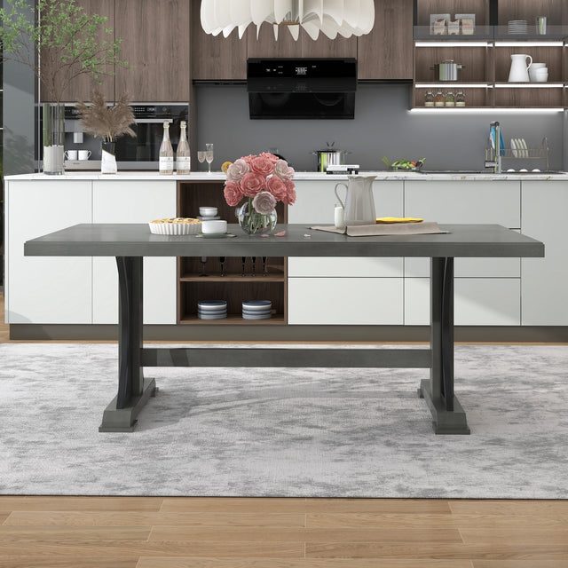 TREXM Retro Style Dining Table 78" Wood Rectangular Table, Seats up to 8 (Gray)