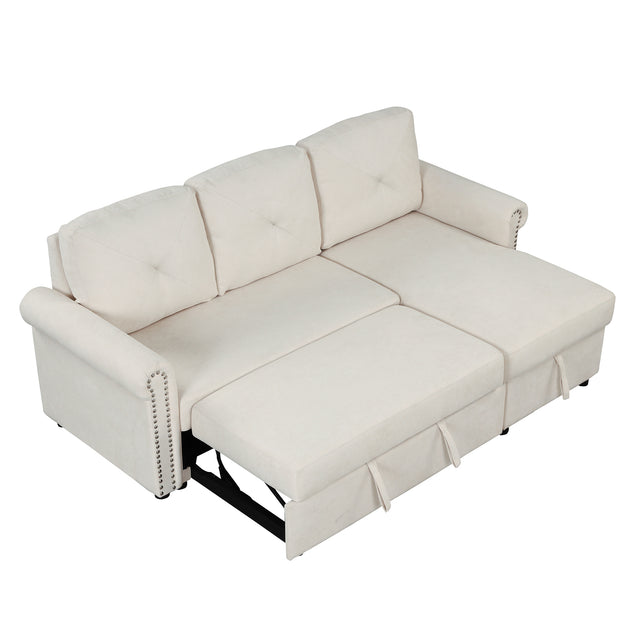 83" Modern Convertible Sleeper Sofa Bed with Storage Chaise,Beige(Old Sku:SG000344AAA)