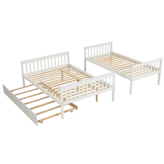 Twin Over Full Bunk Bed with Trundle, Convertible into 2 Beds, the Bunk Bed with Ladder and Safety Rails for Kids, Teens, Adults, White (Old Sku:W504S00030)