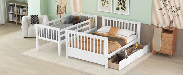 Twin-Over-Full Bunk Bed with Ladders and Two Storage Drawers (White) ( old sku:LT000165AAK)