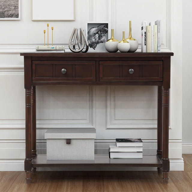 TREXM Daisy Series Console Table Traditional Design with Two Drawers and Bottom Shelf (Espresso)