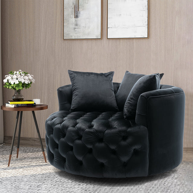 Coolmore Modern Akili swivel accent chair barrel chair for hotel living room / Modern leisure chair Black