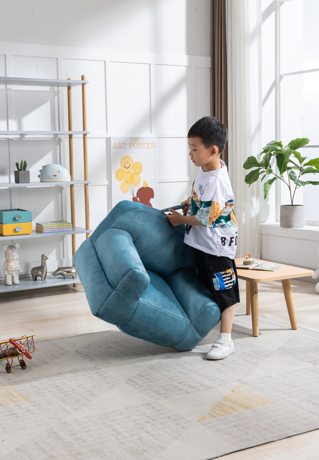 Kid's Bean Bag Chair Velvet Fabric Memory Sponge Stuffed Bean Bag Chair For Children,Blue