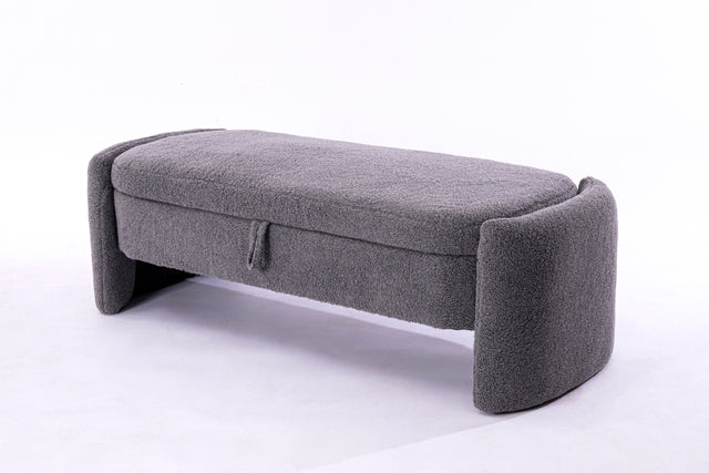 2152 Footstool with storage function gray teddy fabric suitable for hallway bedroom living room
