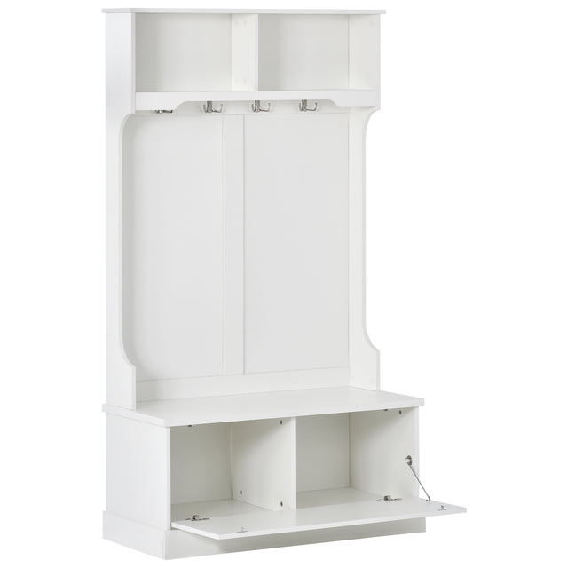ON-TREND Hall Tree with 4 Hooks, Coat Hanger, Entryway Bench, Storage Bench, 3-in-1 Design, for Livingroom, Hallway (white)