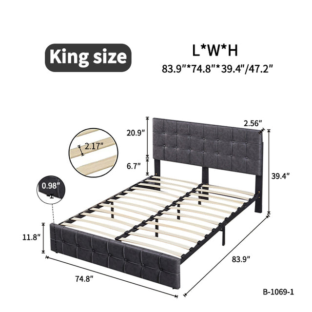 King Size Bed Frame, Tech cloth Upholstered Platform Bed Frame with Adjustable Headboard, Square Stitched Button Tech cloth Mattress Foundation with Wood Slats, Easy Assembly, No Box Spring Needed