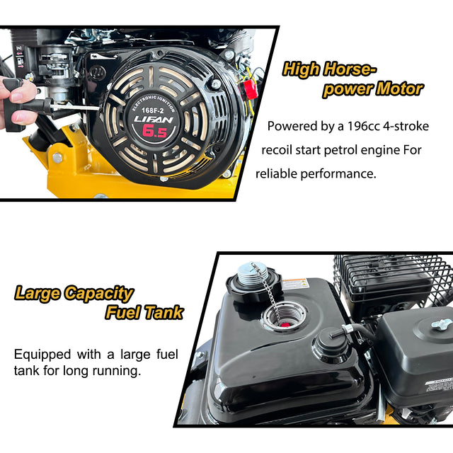 Plate Compactor Rammer, 6.5HP 196cc Gas Engine 5488 VPM 2500 LBS Compaction Force, 21 x 14 inch Plate, Ground Compactors for Paving Landscaping Sidewalk Patio, EPA Compliant