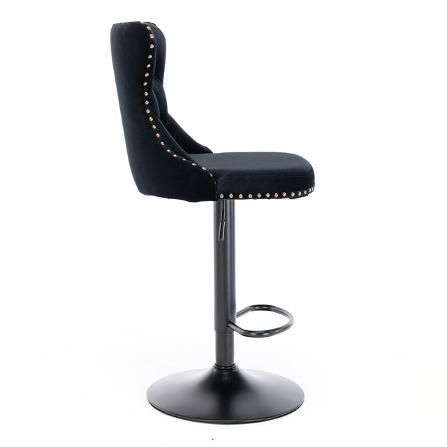 A&A Furniture,Swivel Velvet Barstools Adjusatble Seat Height from 25-33 Inch, Modern Upholstered Bar Stools with Backs Comfortable Tufted for Home Pub and Kitchen Island(Black,Set of 2)