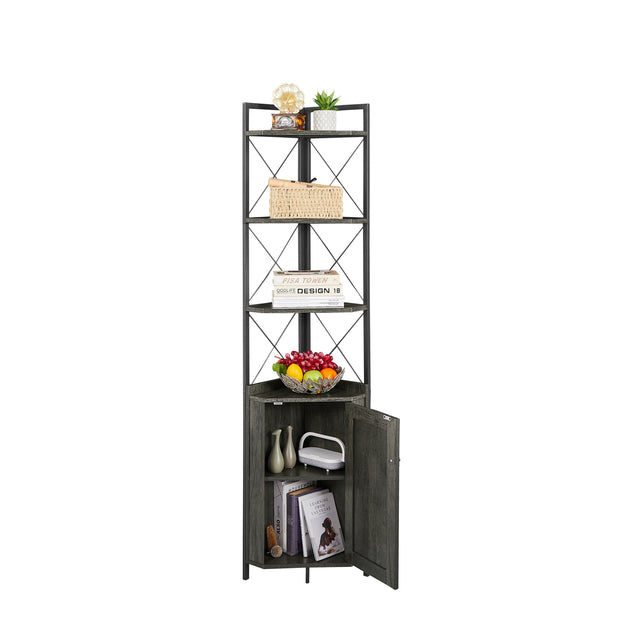JHX Corner Shelf 5-Tier with Storage,Corner cabinet Bookshelf Stand Storage Rack(Dark Grey)