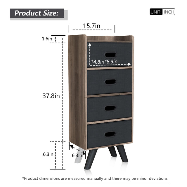 4 Drawer Fabric Dresser Storage Tower, 4-Tier Wide Drawer Dresser, Fabric Storage Tower with Handrail and Removable Drawers, Organizer Unit for Bedroom, Closet, Entryway, Hallway, Nursery Ro