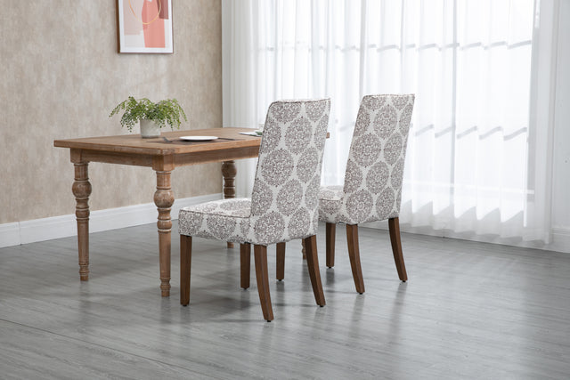 Cover Removable Interchangeable and Washable Coffee Medallion Fabric Upholstered Parsons Chair with Solid Wood Legs 2 PCS