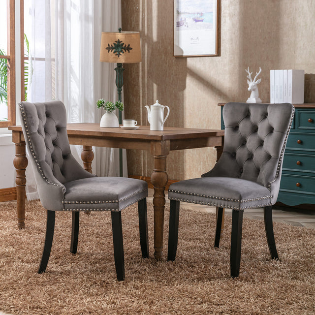 Nikki Collection Modern, High-end Tufted Solid Wood Contemporary Velvet Upholstered Dining Chair with Wood Legs Nailhead Trim 2-Pcs Set,Gray,SW8801GY