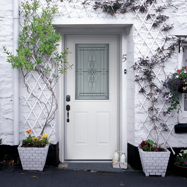 37.5inx81.5in Right Hand Inswing Decorative Glass- Zinc Caming Fiber Glass Prehung Entry Door .