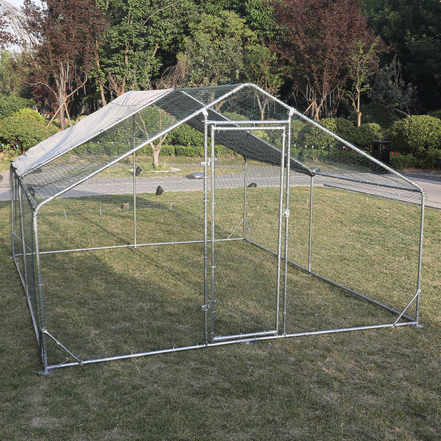 Large Metal Chicken Coop Walk-in Poultry Cage Hen Run House Rabbits Habitat Cage Spire Shaped Coop with Waterproof and Anti-Ultraviolet Cover (10' L x 13' W x 6.4' H)