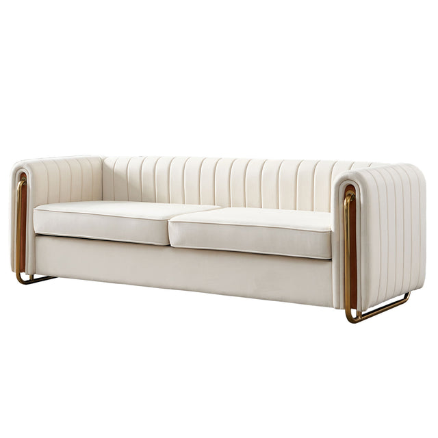 Modern velvet sofa beige color