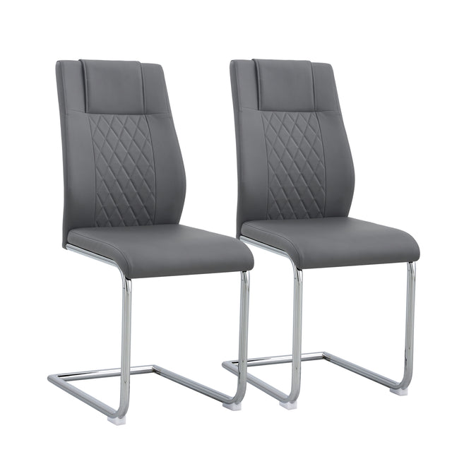 Modern Dining Chairs with Faux Leather Padded Seat Dining Living Room Chairs Upholstered Chair with Metal Legs Design for Kitchen, Living, Bedroom, Dining Room Side Chairs Set of 2 (grey+PU Leather)