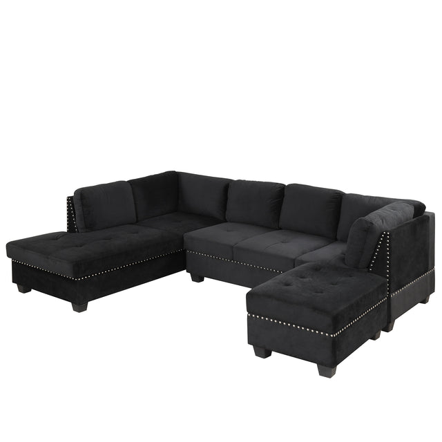 104.5" Reversible Sectional Sofa Space Saving with Storage Ottoman Rivet Ornament L-shape Couch for Small or Large Space Dorm Apartment,Black(旧SG000406AAA)
