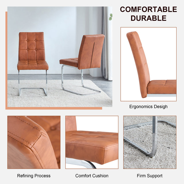 Glass Dining Table, Dining Chair set, 4 Brown Embedded Button Dining Chairs and 1 Dining Table .Table Size 51" W x 31"D x 30" H