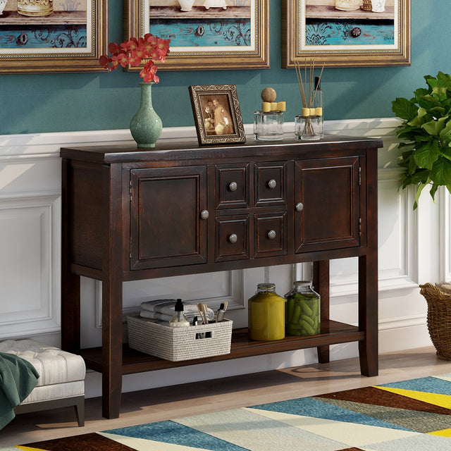 TREXM Cambridge Series Buffet Sideboard Console Table with Bottom Shelf (Espresso)