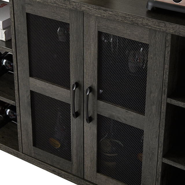 JHX Industrial Wine Bar Cabinet, Liquor Storage Credenza, Sideboard with Wine Racks & Stemware Holder (Dark Grey, 55.12''w x 13.78''d x 30.31' ' h)
