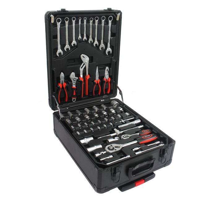 Black Hand Tool Box with 4 layers of Toolset and wheels